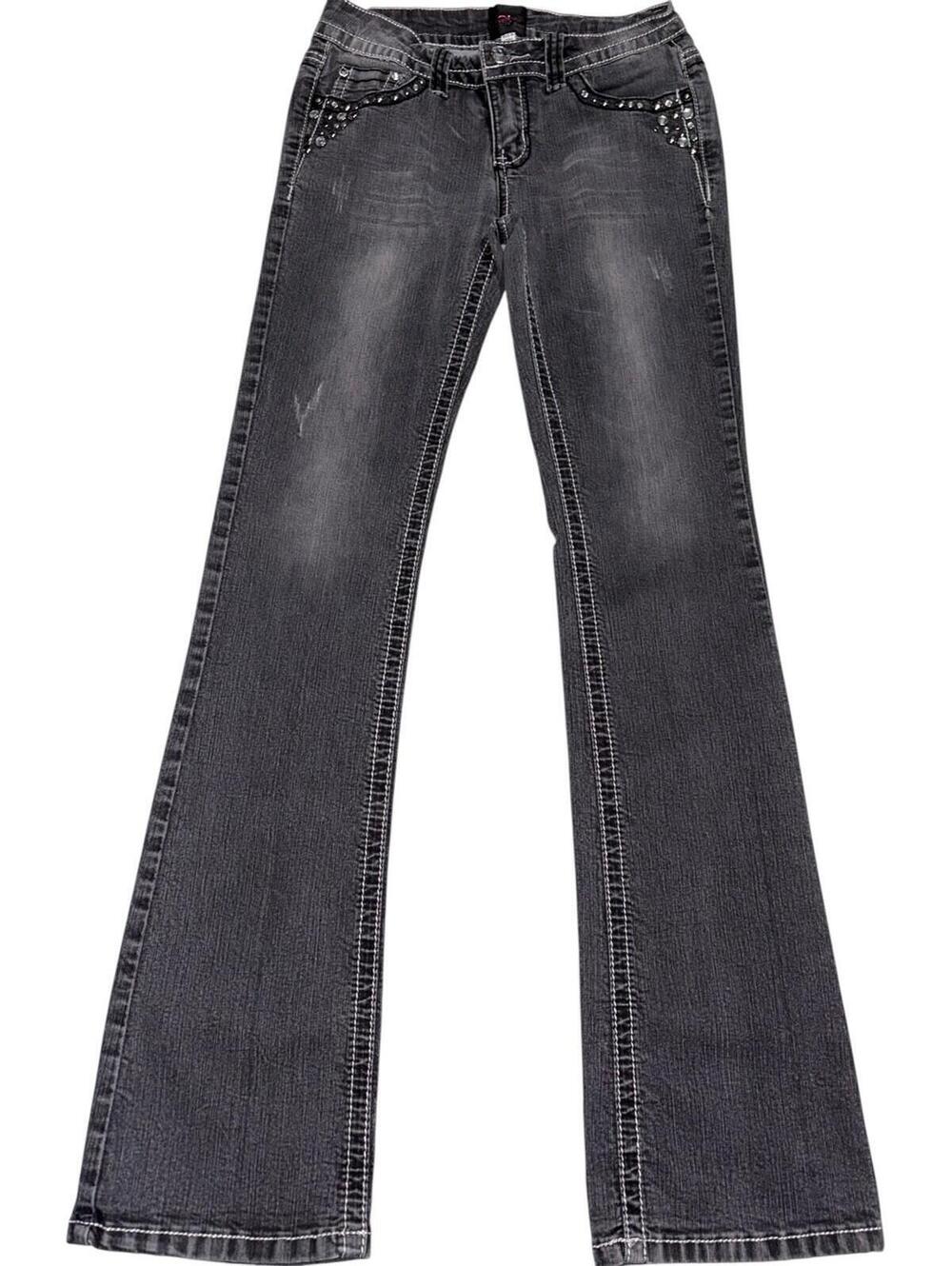 27x31 Vintage Bebe Flare Bootcut Rhinestone Studded Jeans Y2k Flare Emo Grunge